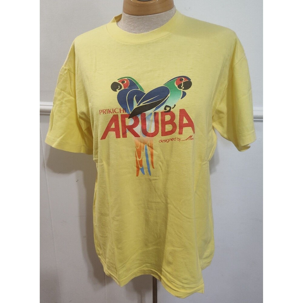 Vintage 80s Graphic T-shirt XL Prikichi Aruba Parrots Adult  Single Stitch